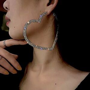 White Gold Plated Oversized Diamond Heart Hoop Earrings